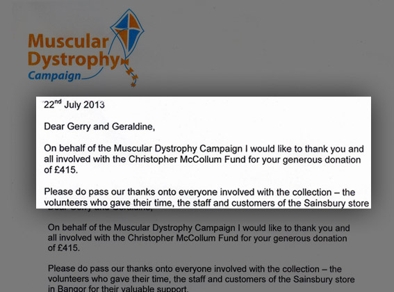 Muscular Dystrophy thanks Sainsbury’s Bangor
